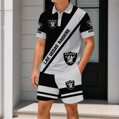 FINAL SALE - NEW CUSTOMIZED NFL07 LVR LAS VEGAS RAIDERS POLO SHIRT & SHORT PANTS SET