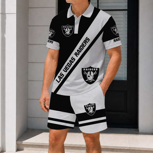 FINAL SALE - NEW CUSTOMIZED NFL07 LVR LAS VEGAS RAIDERS POLO SHIRT & SHORT PANTS SET