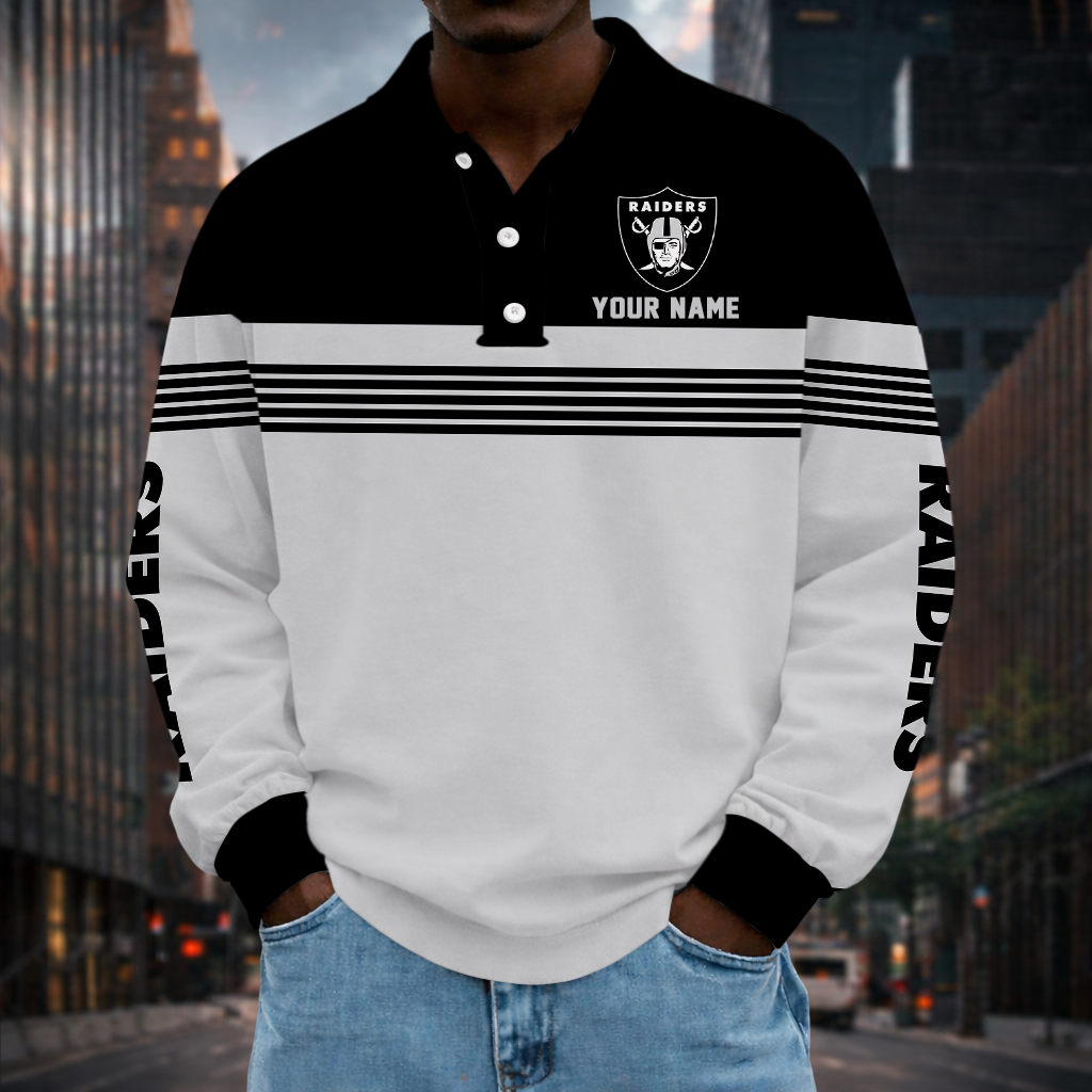 EXCLUSIVE EDITION - NEW CUSTOMIZED NFL07 LVR LAS VEGAS RAIDERS LONG SLEEVE POLO SHIRT