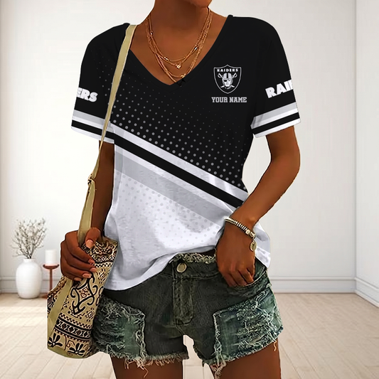 VIRAL EDITION - NEW CUSTOMIZED NFL07 LVR LAS VEGAS RAIDERS V-NECK FEMALE SHIRT