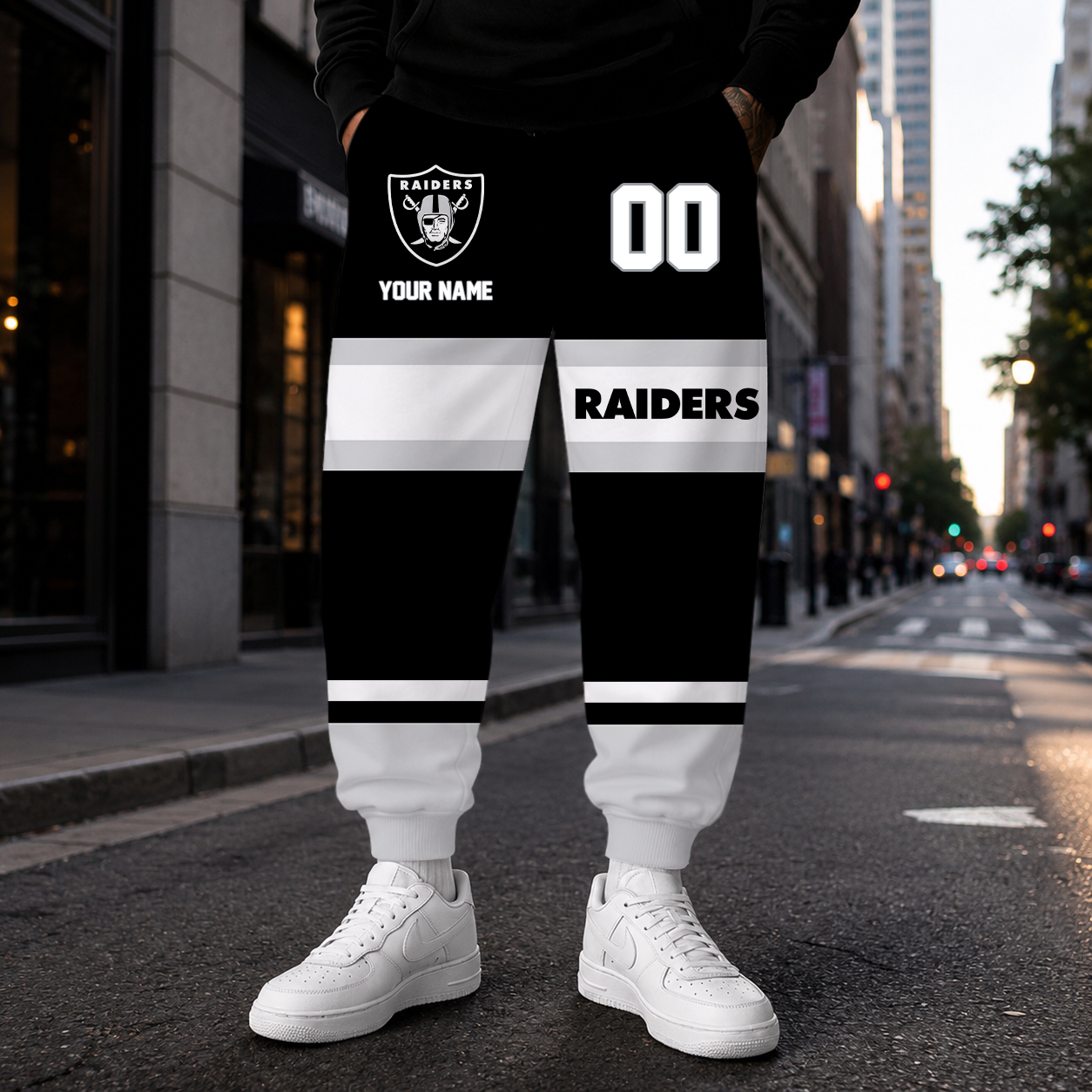 EXCLUSIVE EDITION - NEW CUSTOMIZED NFL07 LVR LAS VEGAS RAIDERS SWEATPANTS