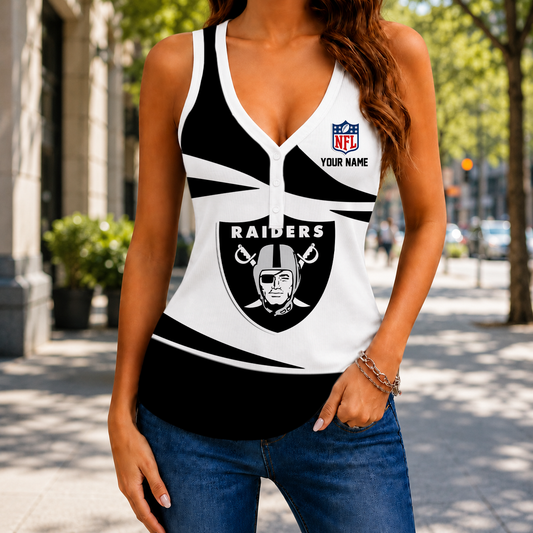 FINAL SALE - NEW CUSTOMIZED NFL07 LVR LAS VEGAS RAIDERS WOMEN'S V-NECK TANK TOP