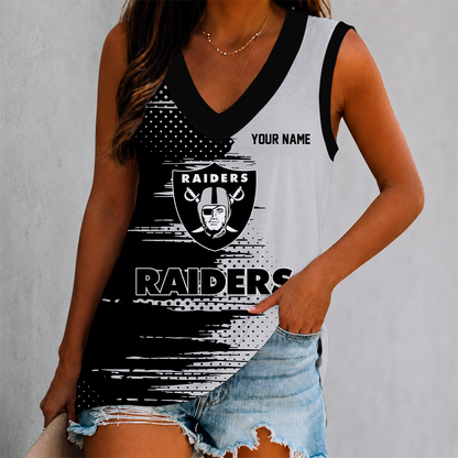 FINAL SALE - NEW CUSTOMIZED NFL07 LVR LAS VEGAS RAIDERS WOMEN'S V-NECK TANK TOP