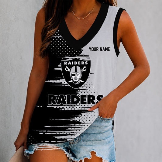 FINAL SALE - NEW CUSTOMIZED NFL07 LVR LAS VEGAS RAIDERS WOMEN'S V-NECK TANK TOP