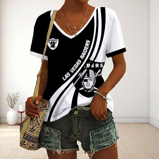 LIMITED EDITION - NEW CUSTOMIZED NFL07 LVR LAS VEGAS RAIDERS V-NECK FEMALE SHIRT