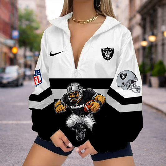 FINAL SALE - NEW CUSTOMIZED NFL07 LVR LAS VEGAS RAIDERS V-NECK ZIPPER SWEATSHIRT JACKET