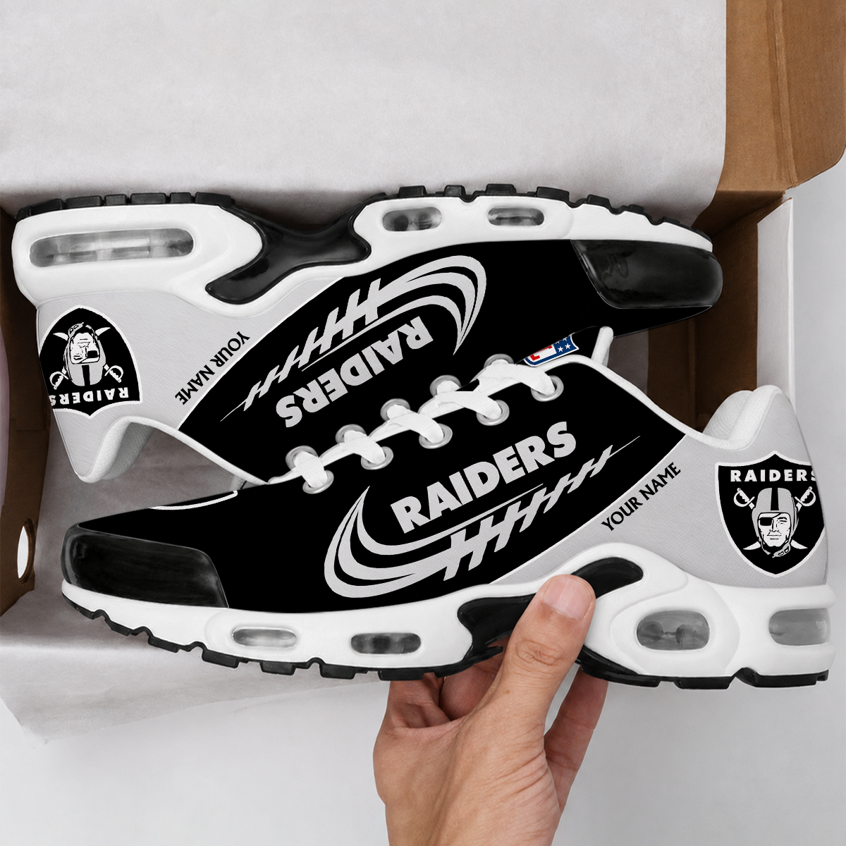 FLASH SALE - NEW CUSTOMIZED NFL07 LVR LAS VEGAS RAIDERS AIR MAX PLUS SNEAKERS