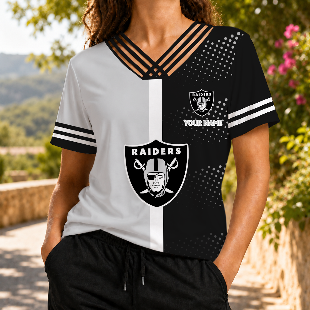 VIRAL EDITION - NEW CUSTOMIZED NFL07 LVR LAS VEGAS RAIDERS V-NECK SHIRT