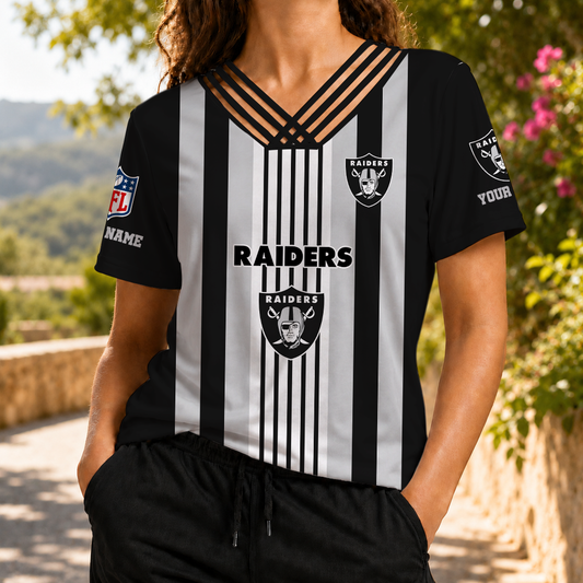 FINAL SALE - NEW CUSTOMIZED NFL07 LVR LAS VEGAS RAIDERS V-NECK SHIRT