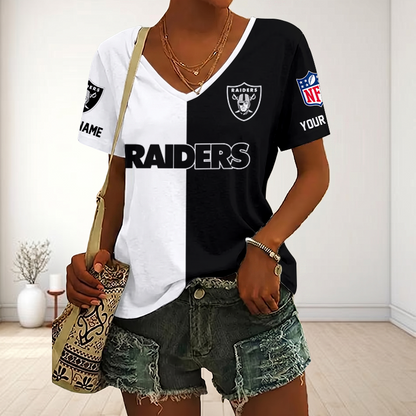 VIRAL EDITION - NEW CUSTOMIZED NFL07 LVR LAS VEGAS RAIDERS V-NECK FEMALE SHIRT