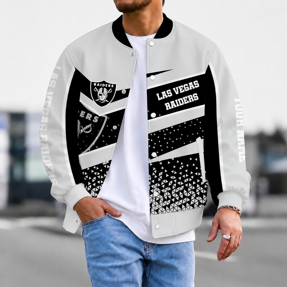FLASH SALE - NEW CUSTOMIZED NFL07 LVR LAS VEGAS RAIDERS SATIN VARSITY & BASEBALL JACKET