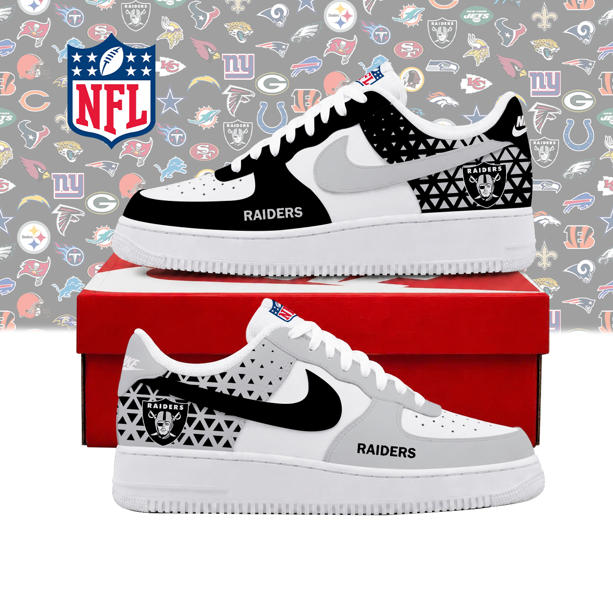 SPECIAL EDITION - NEW CUSTOMIZED NFL07 LVR LAS VEGAS RAIDERS AF1 SHOES