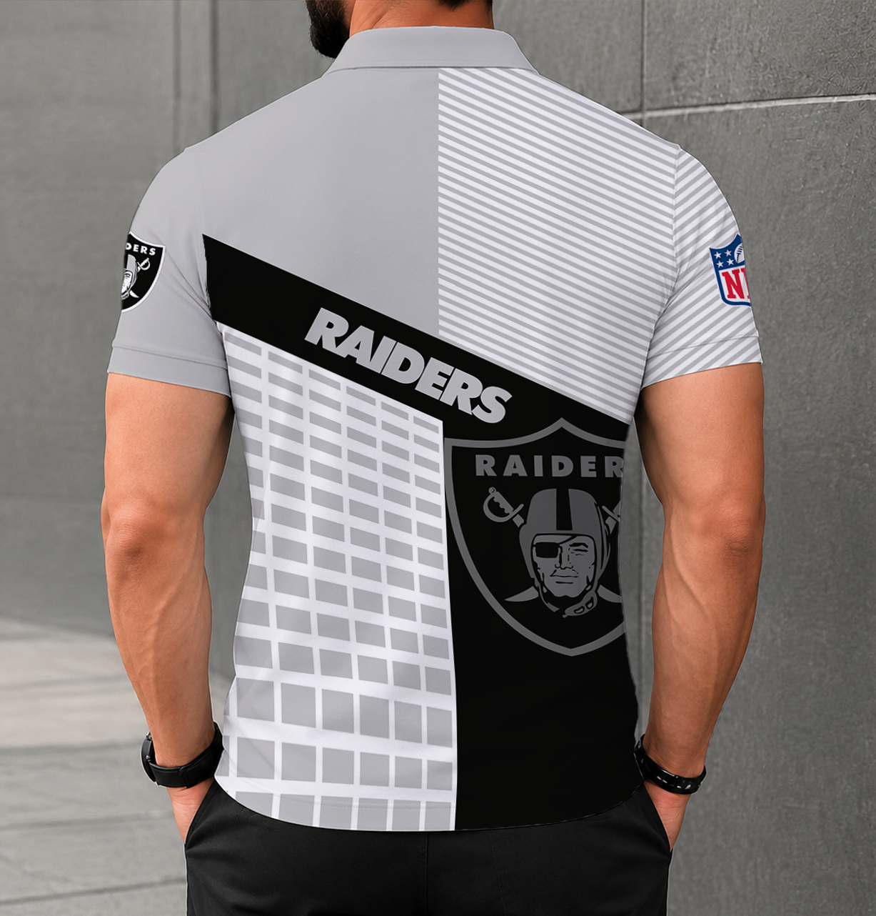 FINAL SALE - NEW CUSTOMIZED NFL07 LVR LAS VEGAS RAIDERS POLO SHIRT