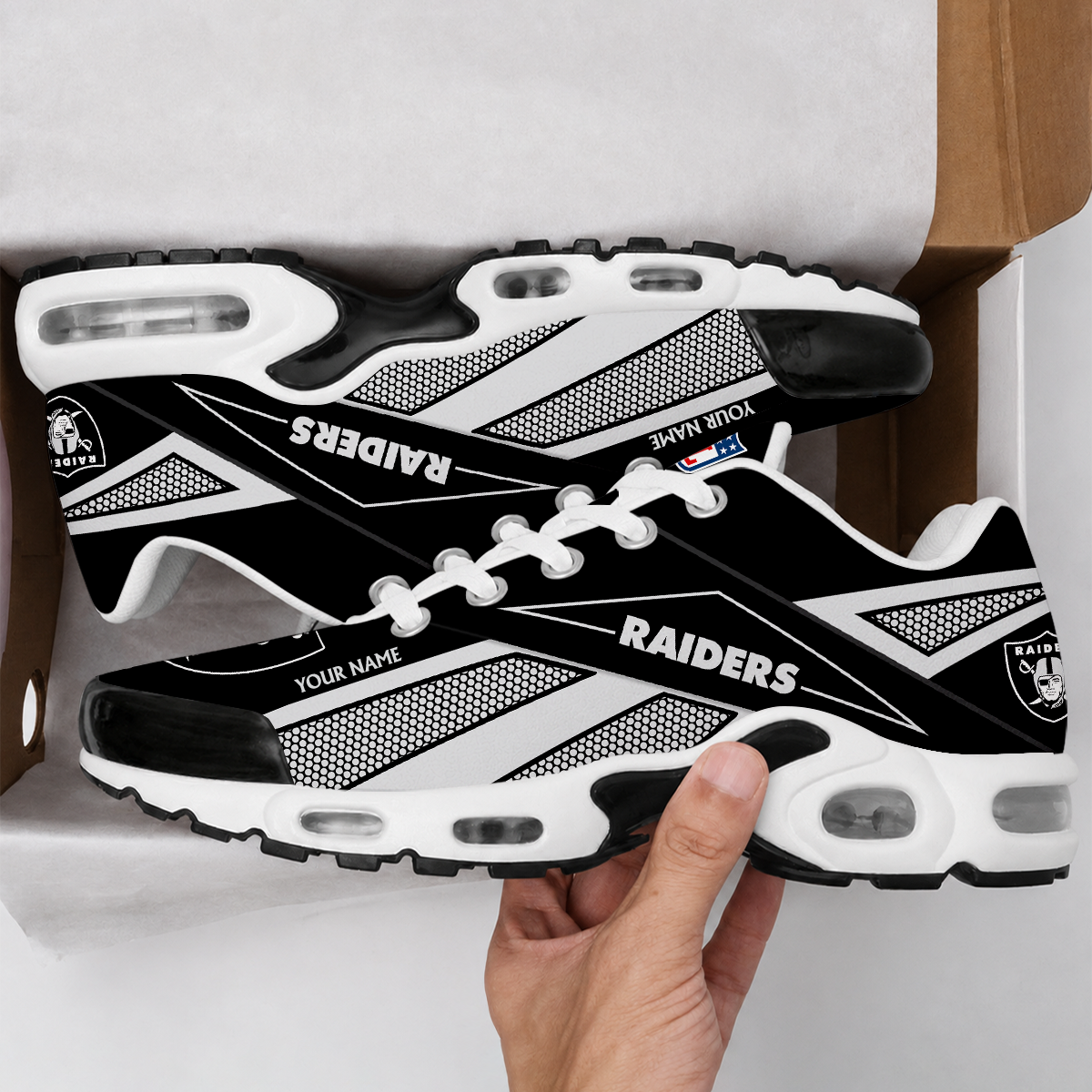 LIMITED EDITION - NEW CUSTOMIZED NFL07 LVR LAS VEGAS RAIDERS AIR MAX PLUS SNEAKERS
