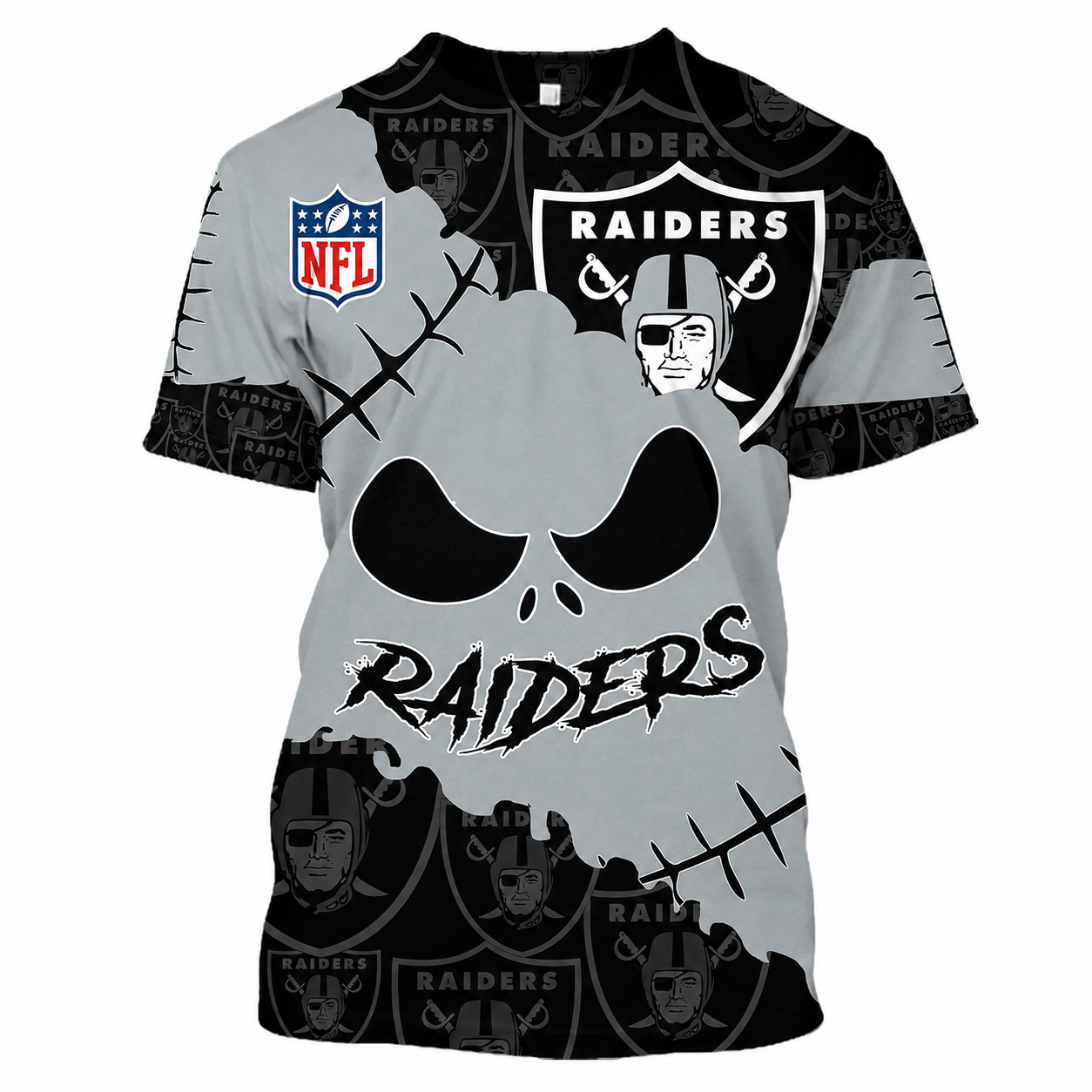 SPECIAL EDITION - NEW CUSTOMIZED NFL07 LVR LAS VEGAS RAIDERS HALLOWEEN SKULL APPAREL FOR FANS