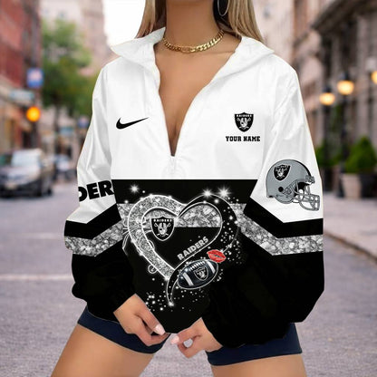 FINAL SALE - NEW CUSTOMIZED NFL07 LVR LAS VEGAS RAIDERS V-NECK ZIPPER SWEATSHIRT JACKET