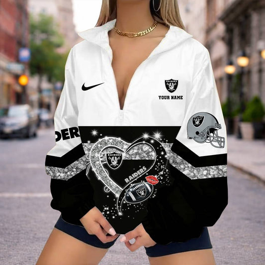 FINAL SALE - NEW CUSTOMIZED NFL07 LVR LAS VEGAS RAIDERS V-NECK ZIPPER SWEATSHIRT JACKET