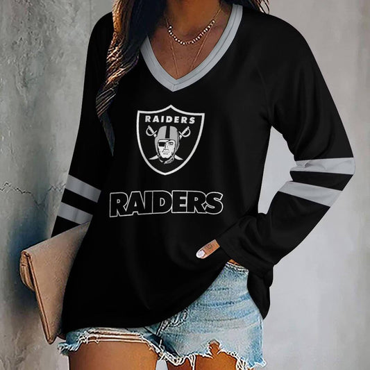 FLASH SALE - NEW CUSTOMIZED NFL07 LVR LAS VEGAS RAIDERS WOMEN'S V-NECK LONG SLEEVED SHIRT