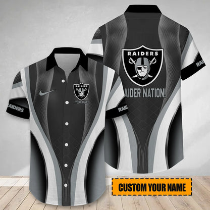 LIMITED EDITION - NEW CUSTOMIZED NFL07 LVR LAS VEGAS RAIDERS SHORT SLEEVE BUTTON-UP SHIRT