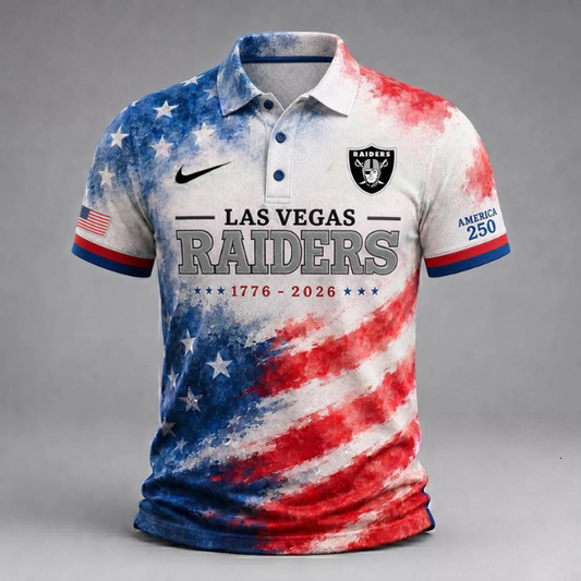 LIMITED EDITION - NEW CUSTOMIZED NFL07 LVR LAS VEGAS RAIDERS USA 250TH ANNIVERSARY POLO SHIRT, ZIP POLO SHIRT & T-SHIRTS