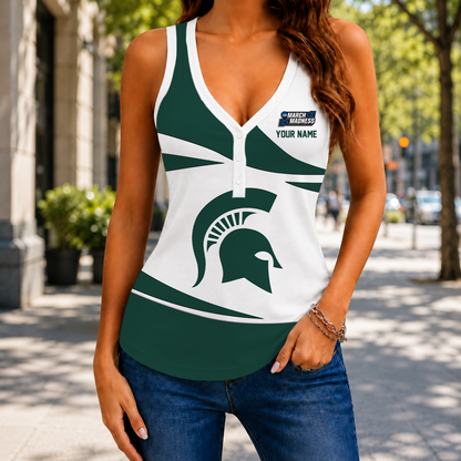 VIRAL EDITION - NEW CUSTOMIZED NCAA MAM07 MSS MICHIGAN STATE SPARTANS WOMEN'S V-NECK TANK TOP