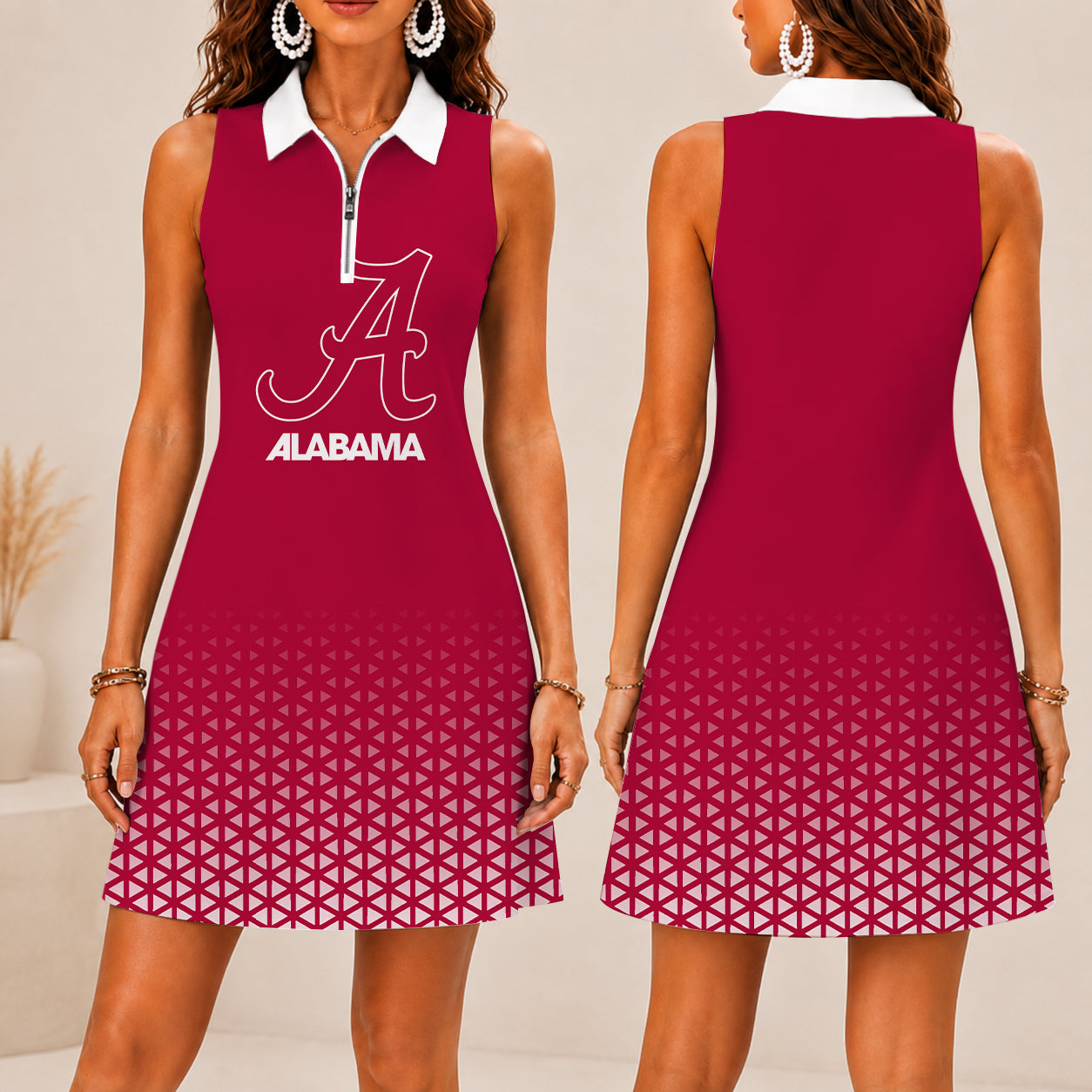 LIMITED EDITION - NEW CUSTOMIZED NCAA FBS08 ABC ALABAMA CRIMSON TIDE WOMEN'S ZIP SLEEVELESS POLO DRESS