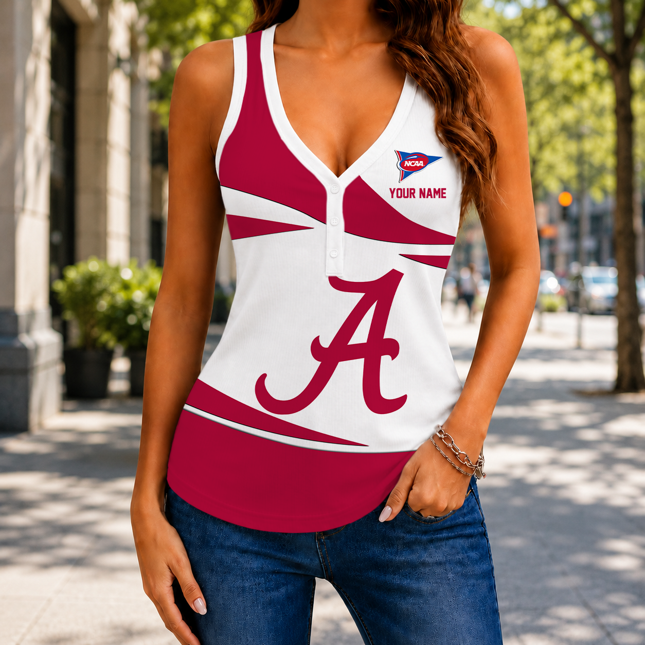 SPECIAL EDITION - NEW CUSTOMIZED NCAA FBS08 ABC ALABAMA CRIMSON TIDE WOMEN'S V-NECK TANK TOP