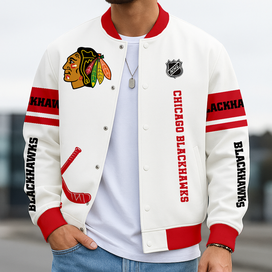 LIMITED EDITION - NEW CUSTOMIZED NHL08 CBH CC BLACKHAWKS BASEBALL JACKET, SATIN VARSITY JACKET
