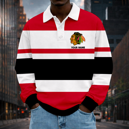 LIMITED EDITION - NEW CUSTOMIZED NHL08 CBH CC BLACKHAWKS  MEN LONG SLEEVE POLO