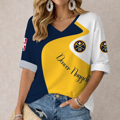 FINAL SALE - NEW CUSTOMIZED NBA08 DNU DENVER NUGGETS WOMEN'S V-NECK LONG SLEEVE SHIRT