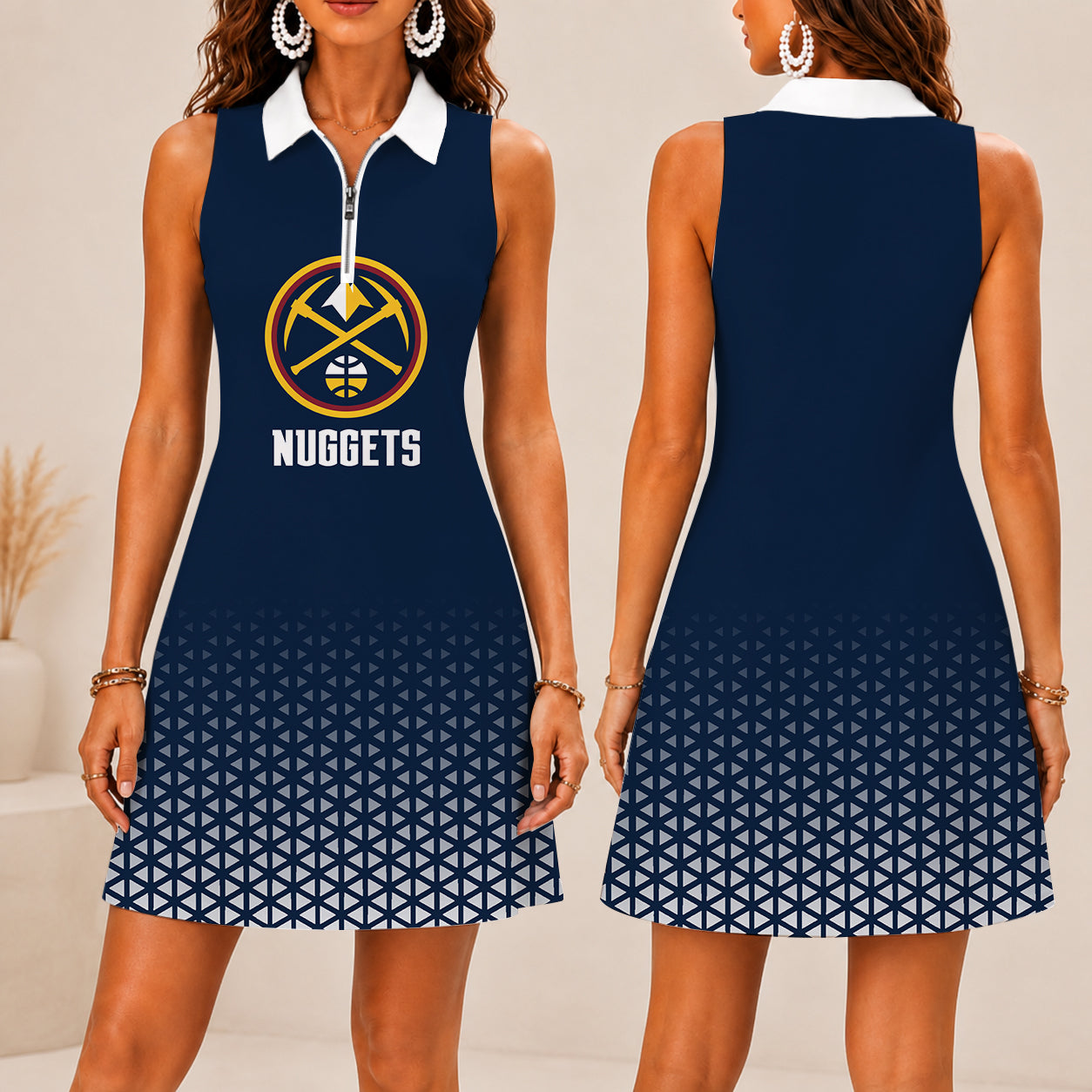 FINAL SALE - NEW CUSTOMIZED NBA08 DNU DENVER NUGGETS  WOMEN'S ZIP SLEEVELESS POLO DRESS