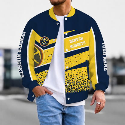FLASH SALE - NEW CUSTOMIZED NBA08 DNU DENVER NUGGETS BASEBALL JACKET, SATIN VARSITY JACKET