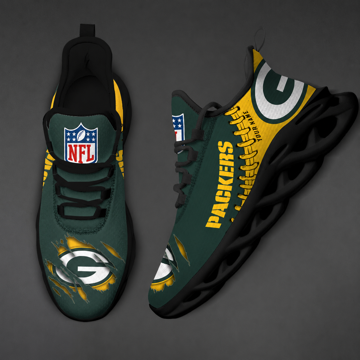 FINAL SALE - NEW CUSTOMIZED NFL08 GBP GREEN BAY PACKERS UNISEX MAX SOUL SHOES
