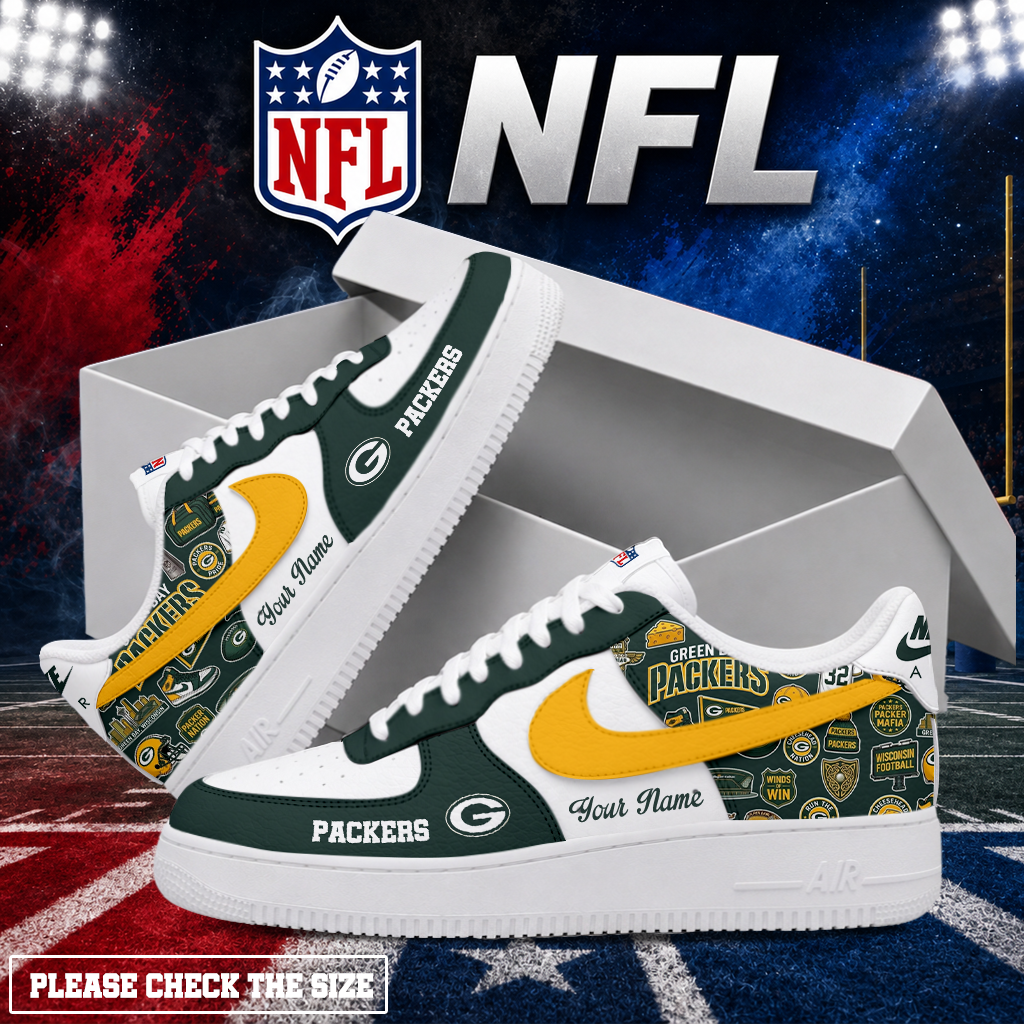 FINAL SALE - NEW CUSTOMIZED NFL08 GBP GREEN BAY PACKERS AF1 SHOES