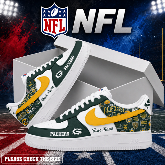 FINAL SALE - NEW CUSTOMIZED NFL08 GBP GREEN BAY PACKERS AF1 SHOES