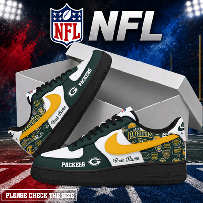 FINAL SALE - NEW CUSTOMIZED NFL08 GBP GREEN BAY PACKERS AF1 SHOES