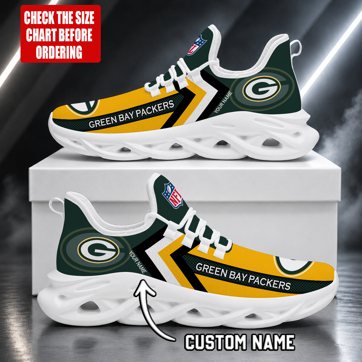 FINAL SALE - NEW CUSTOMIZED NFL08 GBP GREEN BAY PACKERS UNISEX MAX SOUL SHOES