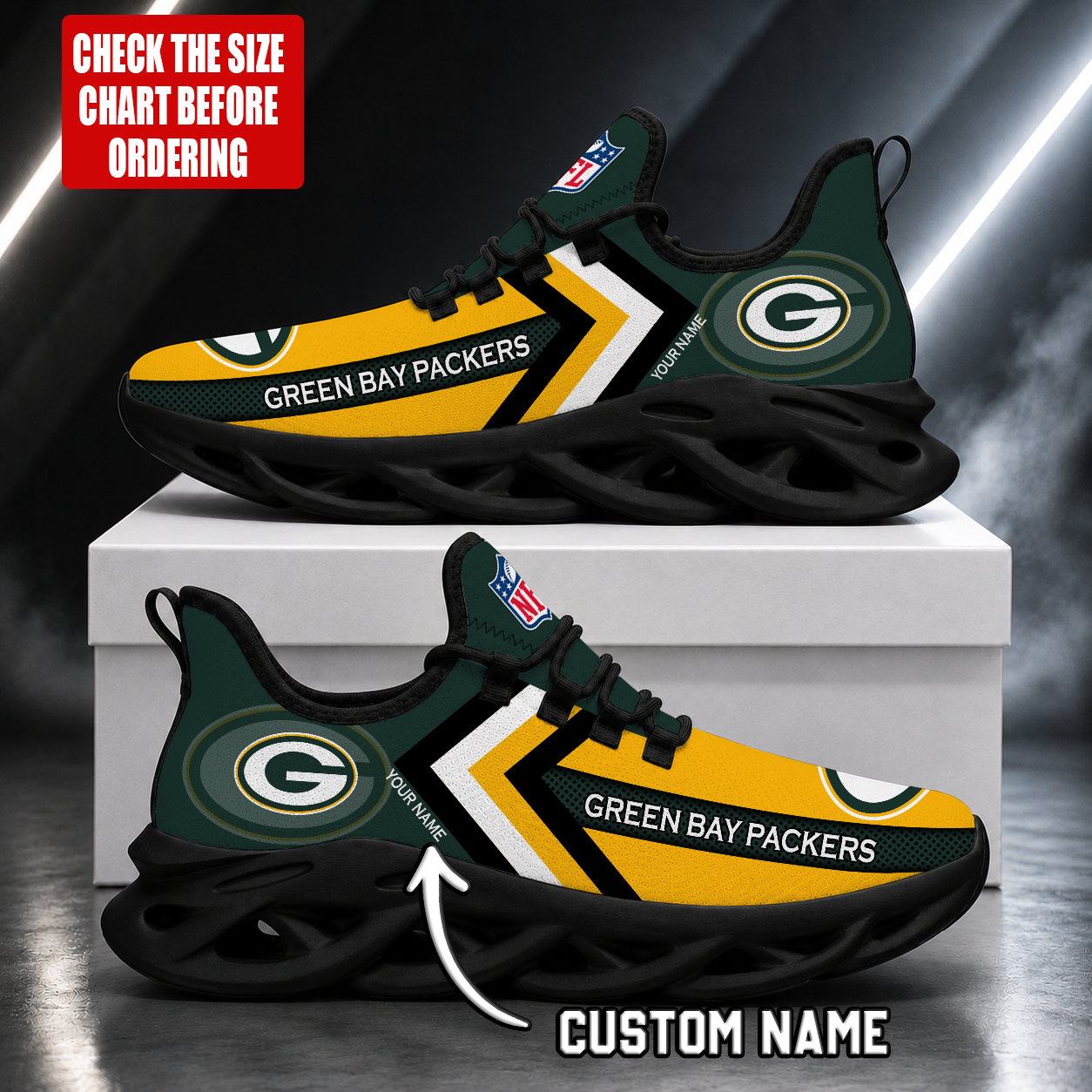 FINAL SALE - NEW CUSTOMIZED NFL08 GBP GREEN BAY PACKERS UNISEX MAX SOUL SHOES