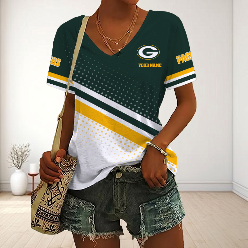 VIRAL EDITION - NEW CUSTOMIZED NFL08 GBP GREEN BAY PACKERS V-NECK FEMALE SHIRT