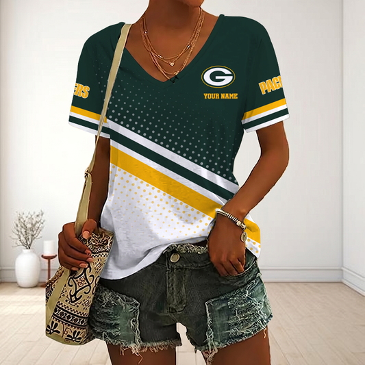 VIRAL EDITION - NEW CUSTOMIZED NFL08 GBP GREEN BAY PACKERS V-NECK FEMALE SHIRT