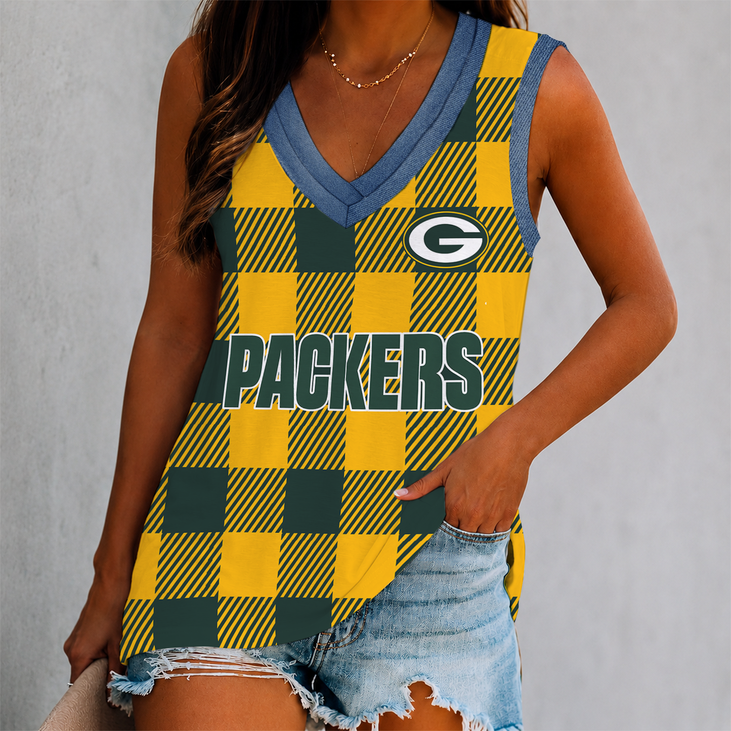 FLASH SALE - NEW CUSTOMIZED NFL08 GBP GREEN BAY PACKERS WOMEN'S V-NECK TANK TOP