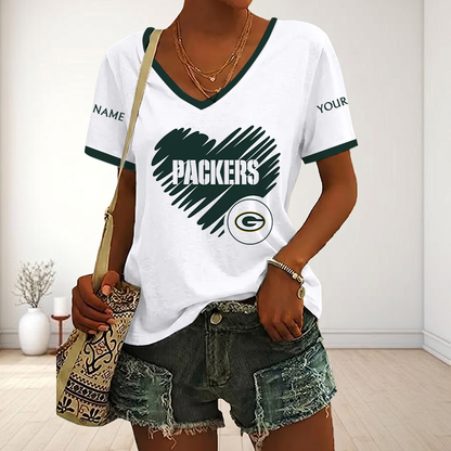 LIMITED EDITION - NEW CUSTOMIZED NFL08 GBP GREEN BAY PACKERS V-NECK FEMALE SHIRT