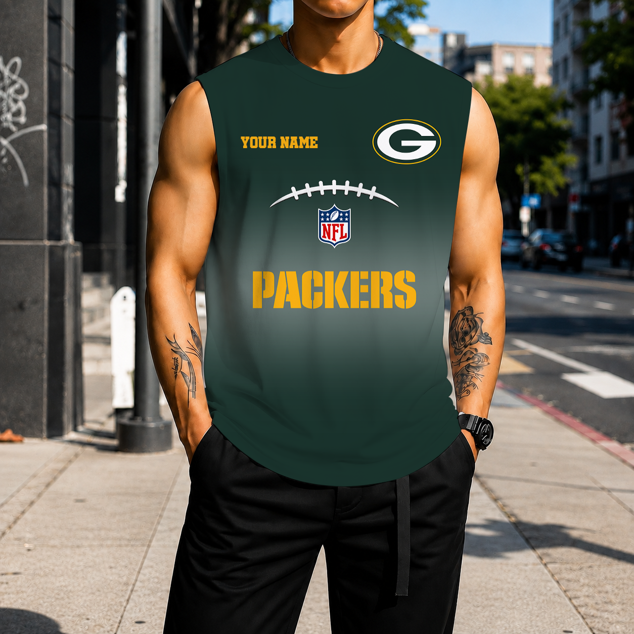 VIRAL EDITION - NEW CUSTOMIZED NFL08 GBP GREEN BAY PACKERS MEN'S GYM SHIRT