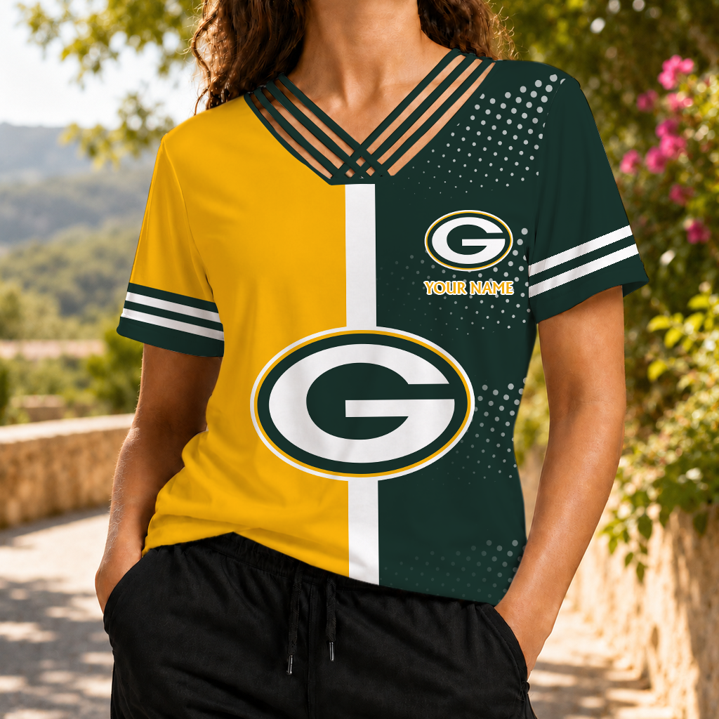 VIRAL EDITION - NEW CUSTOMIZED NFL08 GBP GREEN BAY PACKERS V-NECK SHIRT