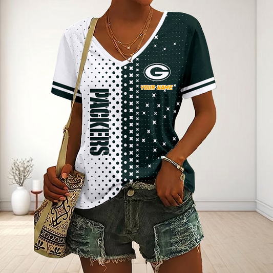 FINAL SALE - NEW CUSTOMIZED NFL08 GBP GREEN BAY PACKERS V-NECK FEMALE SHIRT