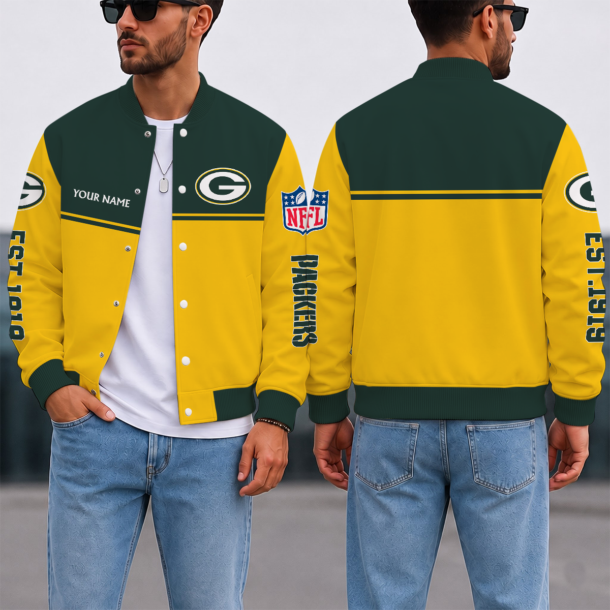 FINAL SALE - NEW CUSTOMIZED NFL08 GBP GREEN BAY PACKERS SATIN VARSITY & BASEBALL JACKET