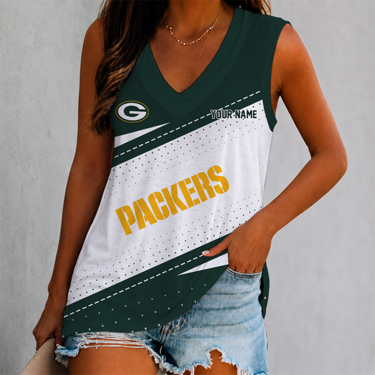 VIRAL EDITION - NEW CUSTOMIZED NFL08 GBP GREEN BAY PACKERS WOMEN'S V-NECK TANK TOP