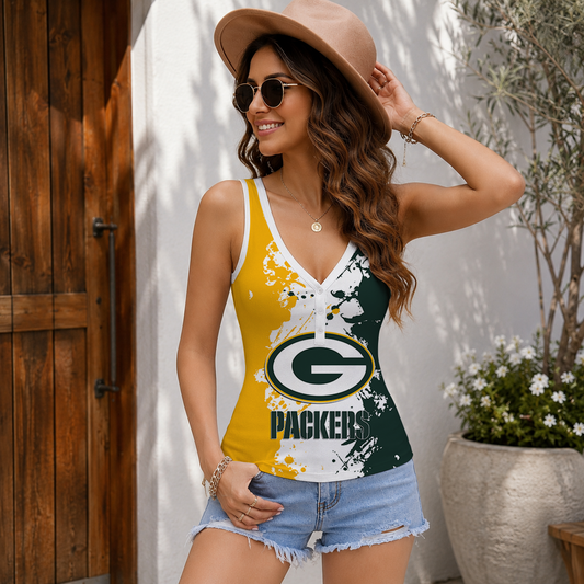 EXCLUSIVE  EDITION - NEW CUSTOMIZED NFL08 GBP GREEN BAY PACKERS WOMEN'S V-NECK TANK TOP