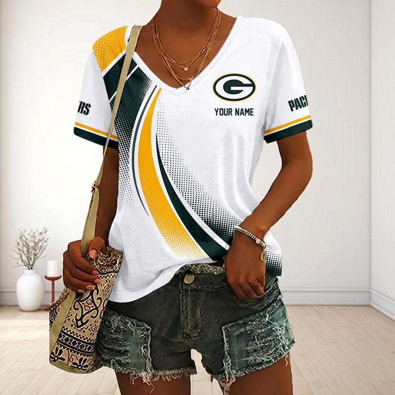 FINAL SALE - NEW CUSTOMIZED NFL08 GBP GREEN BAY PACKERS V-NECK FEMALE SHIRT