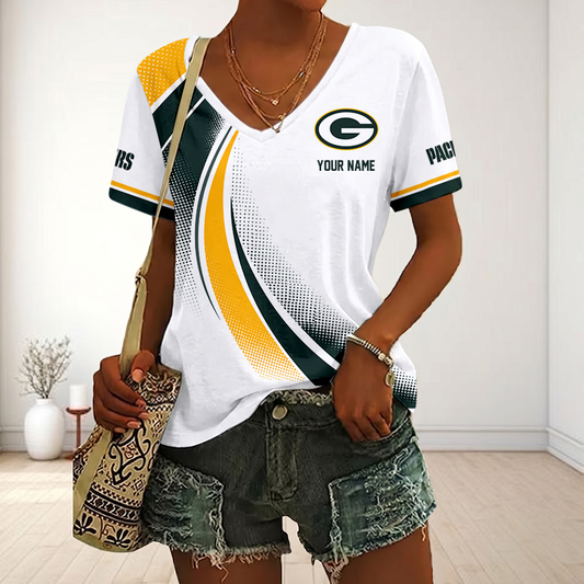 FINAL SALE - NEW CUSTOMIZED NFL08 GBP GREEN BAY PACKERS V-NECK FEMALE SHIRT